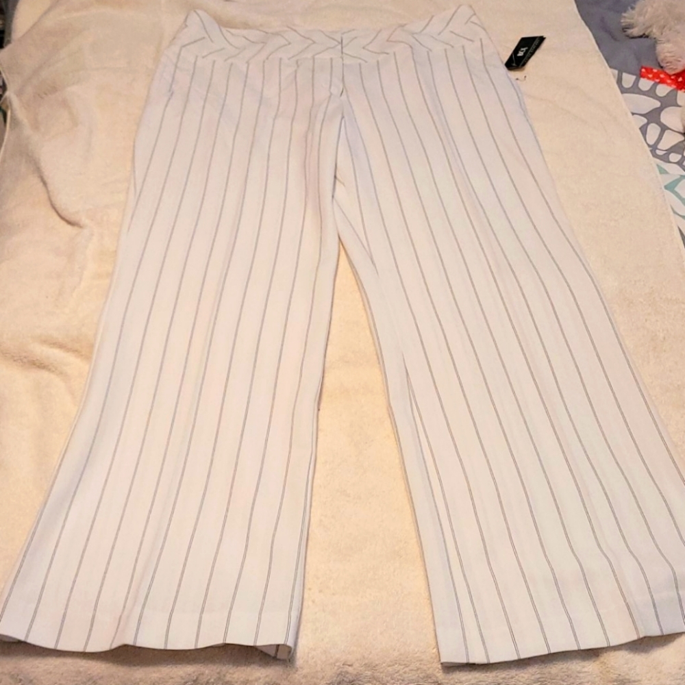 NWT BCX White with black pinstripe slacks